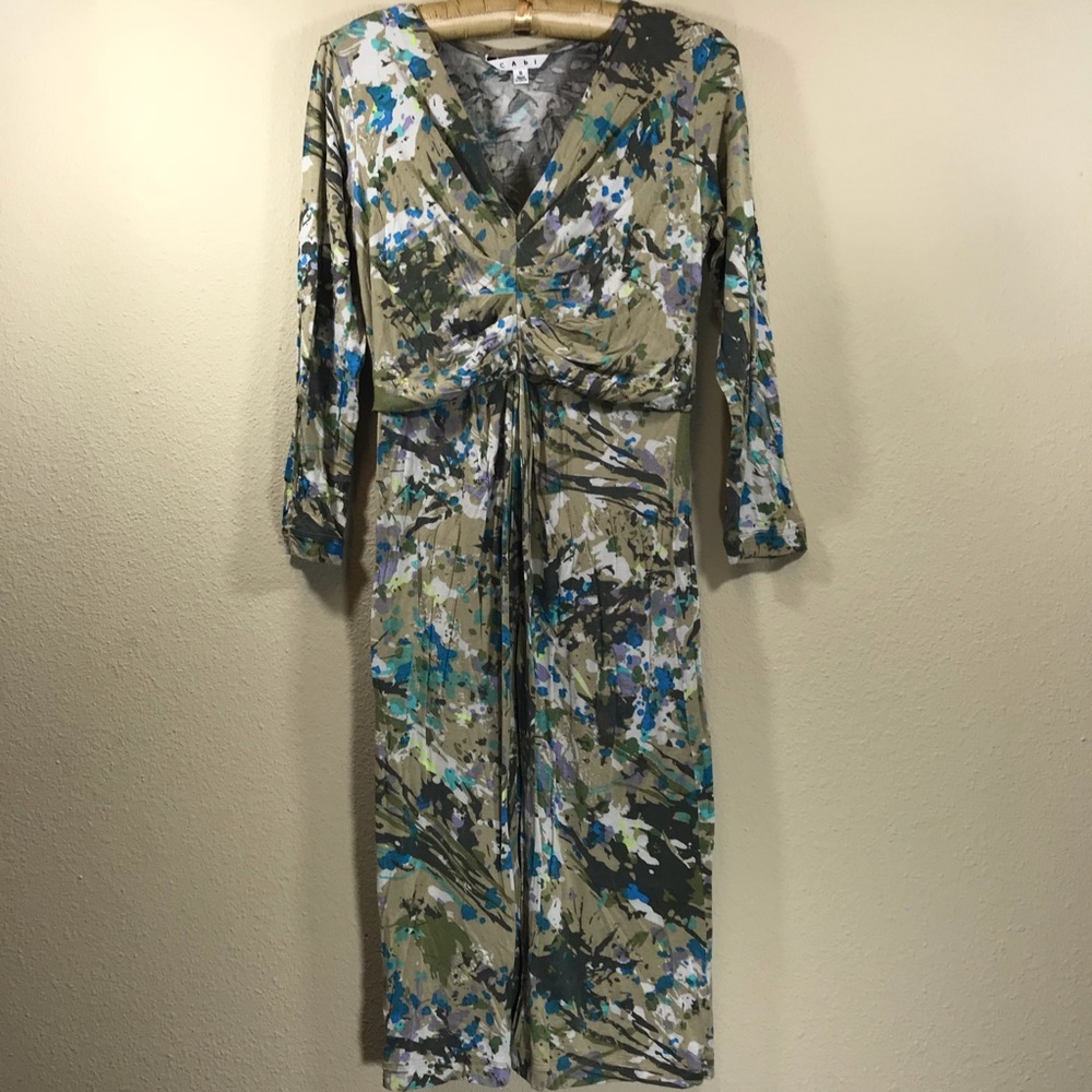 CAbi #850 Ruched Abstract Stretch Jersey Dress